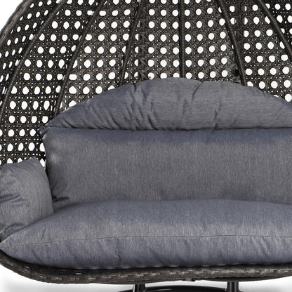 Chaise suspendue en forme d'œuf pour 2 personnes LeisureMod avec support - Hamac balançoire en rotin tressé pour intérieur/extérieur avec coussins