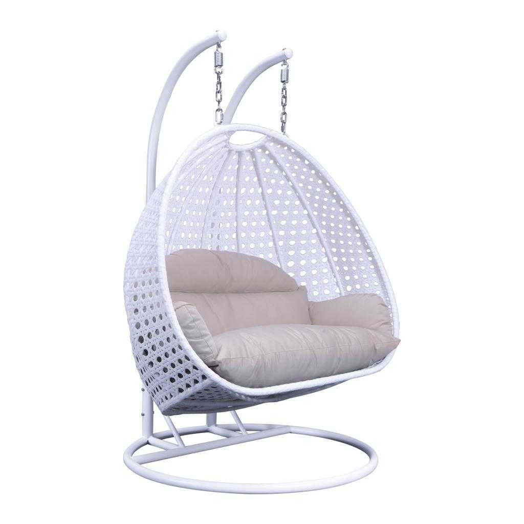 Chaise suspendue en forme d'œuf pour 2 personnes LeisureMod avec support - Hamac balançoire en rotin tressé pour intérieur/extérieur avec coussins