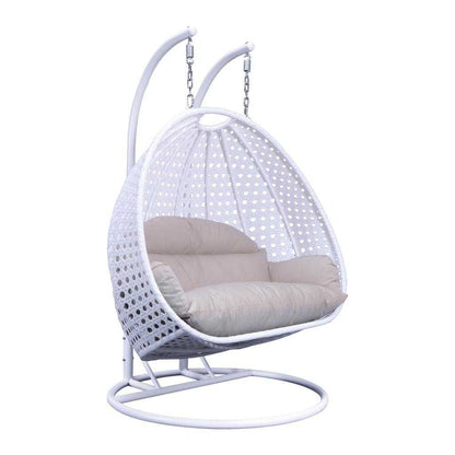 Chaise suspendue en forme d'œuf pour 2 personnes LeisureMod avec support - Hamac balançoire en rotin tressé pour intérieur/extérieur avec coussins