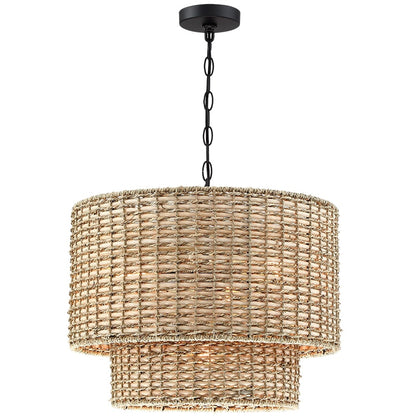 Luminaire à suspension à plusieurs niveaux en rotin Lennie, 4 lumières, 50 cm (20 po), avec abat-jour noir - 50 cm (20 po) L - 50 cm (20 po) L
