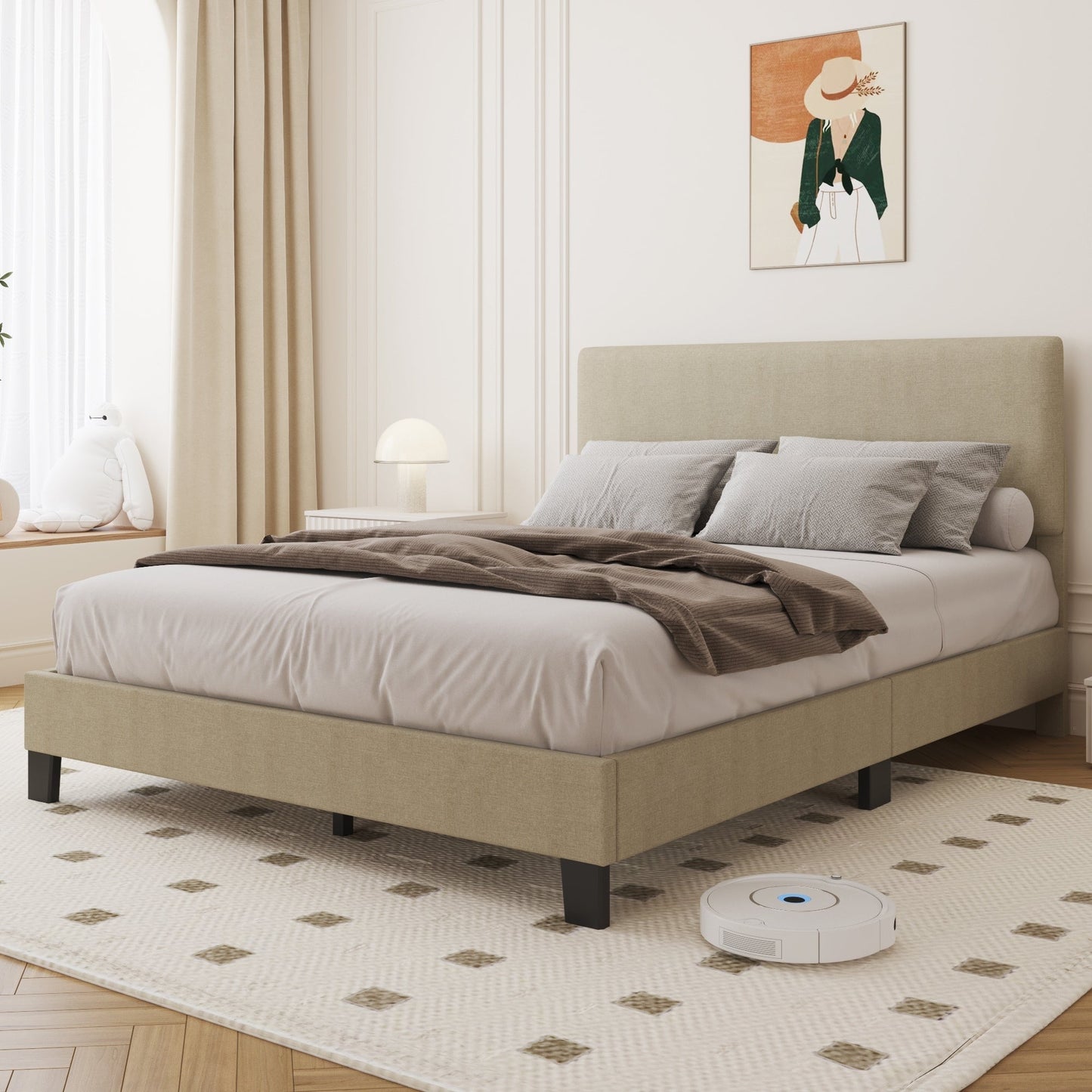 Lifezone - Cadre de lit à plateforme capitonné réglable, taille Queen