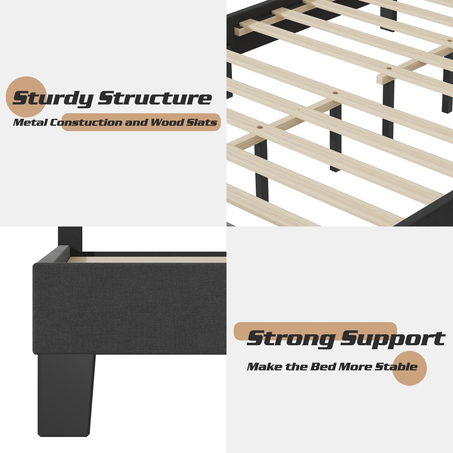 Lifezone - Cadre de lit à plateforme capitonné réglable, taille Queen