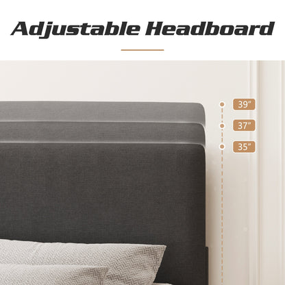 Lifezone - Cadre de lit à plateforme capitonné réglable, taille Queen