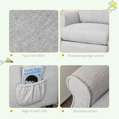 Fauteuil inclinable manuel pour enfants, recouvert de tissu, gris clair, avec repose-pieds et 2 poches latérales, pour enfants de 3 à 5 ans.