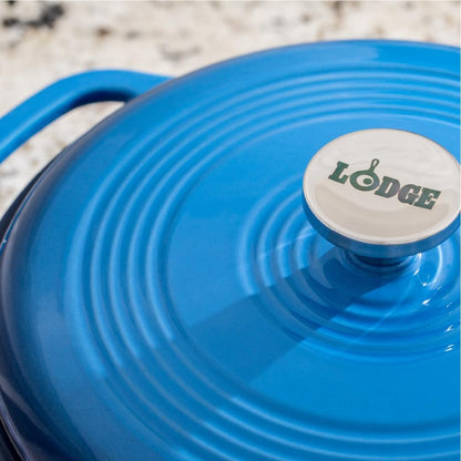 Poule à mijoter Lodge en fonte d'aluminium émaillée bleue, 6 quarts (Essential)