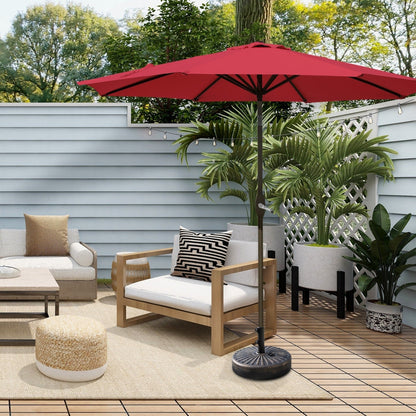 Parasol de terrasse Lopes de 2,7 m avec pied à poids à finition bronze inclus.