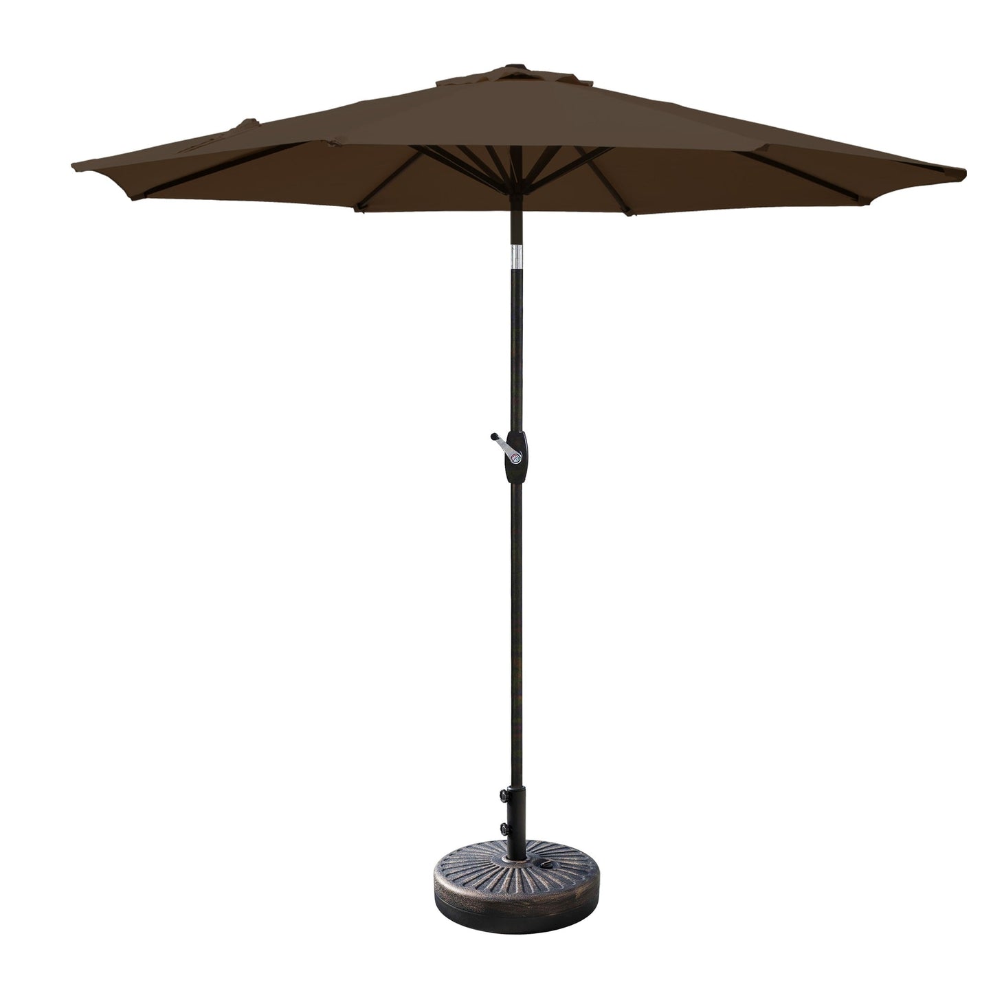 Parasol de terrasse Lopes de 2,7 m avec pied à poids à finition bronze inclus.