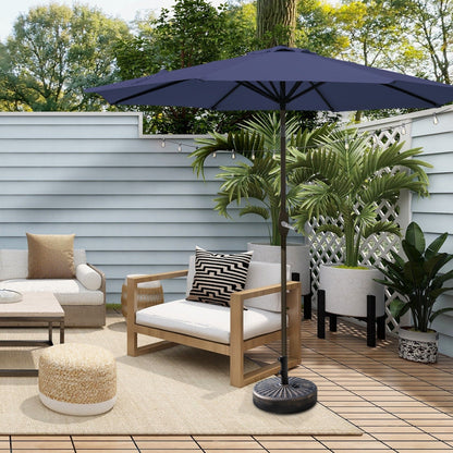 Parasol de terrasse Lopes de 2,7 m avec pied à poids à finition bronze inclus.