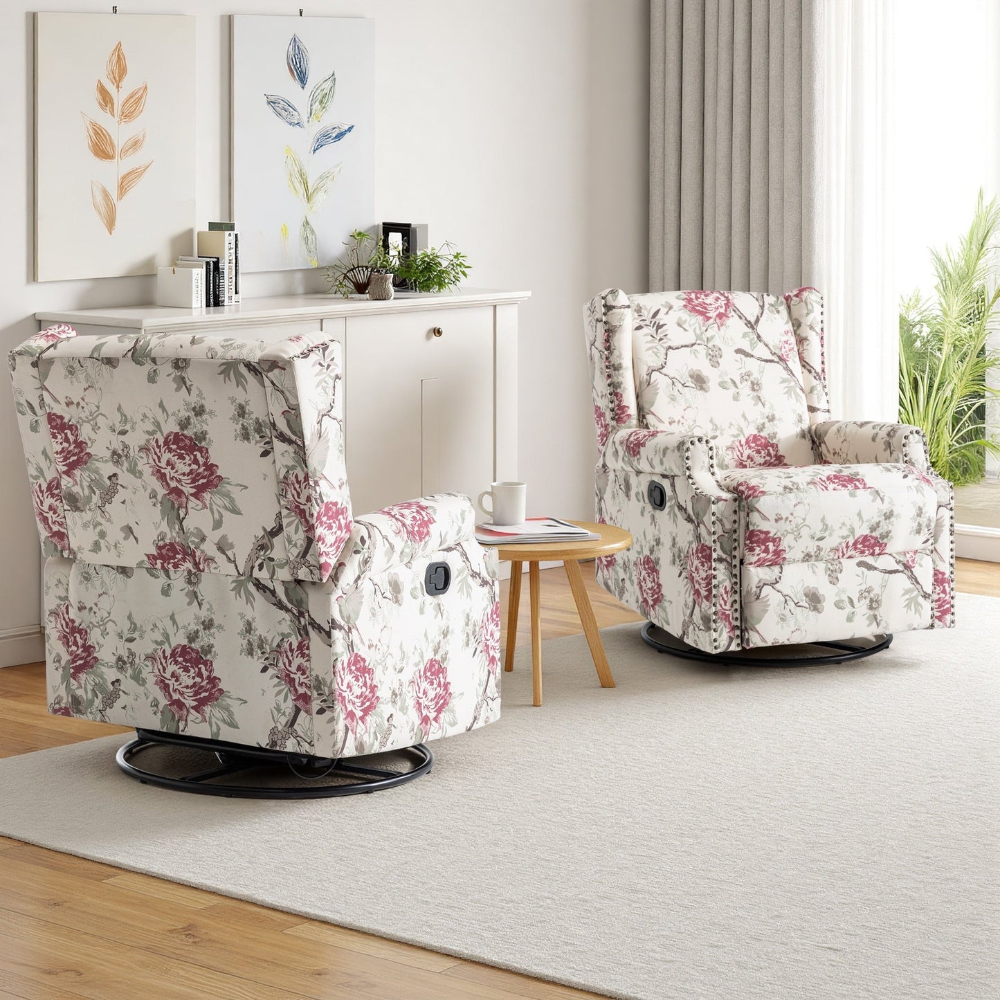 Lot de 2 chaises inclinables à bascule pivotantes à commande manuelle avec dossier inclinable, motif, 73,7 cm de largeur.