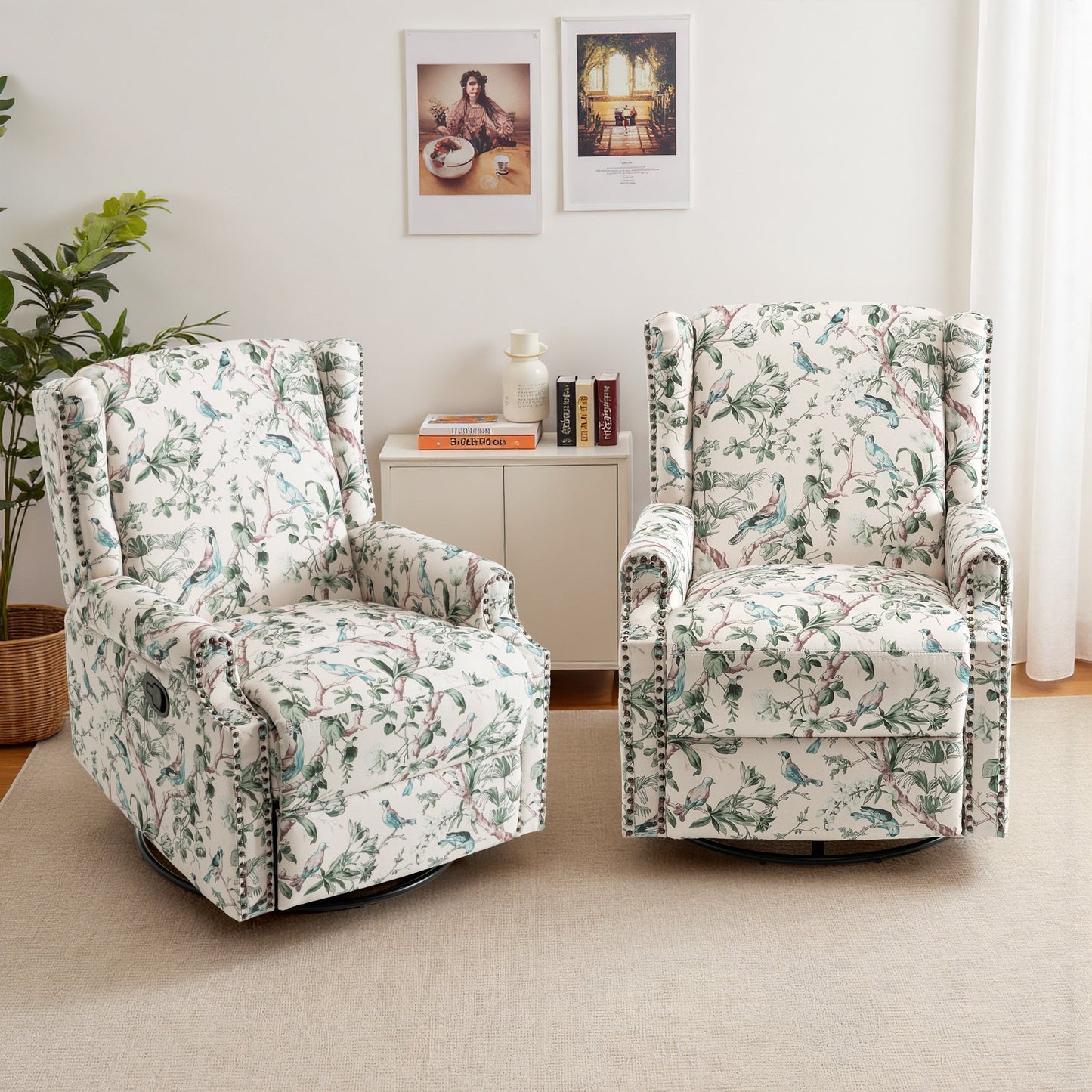 Lot de 2 chaises inclinables à bascule pivotantes à commande manuelle avec dossier inclinable, motif, 73,7 cm de largeur.
