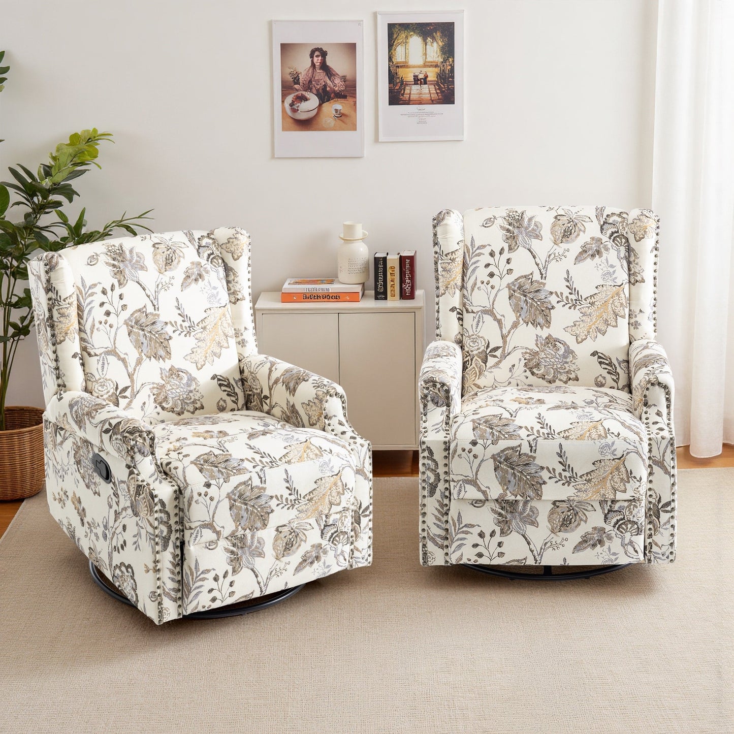 Lot de 2 chaises inclinables à bascule pivotantes à commande manuelle avec dossier inclinable, motif, 73,7 cm de largeur.