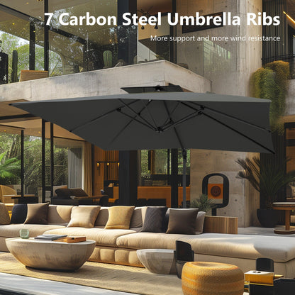 Parasol à bras articulé MAISON ARTS 12 FT, système hydraulique automatique, mât en aluminium, rotation à 360 degrés