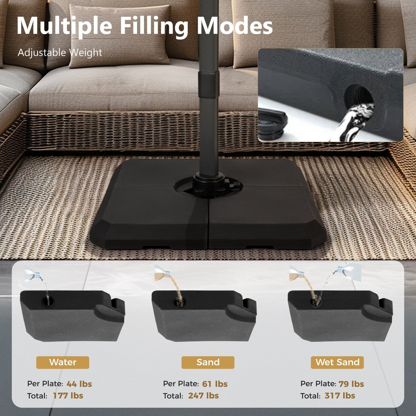 Parasol à bras articulé MAISON ARTS 12 FT, système hydraulique automatique, mât en aluminium, rotation à 360 degrés