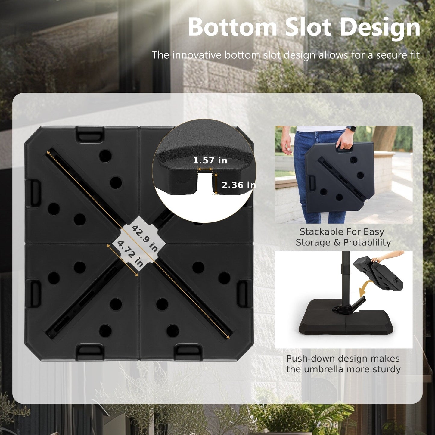 Parasol à bras articulé MAISON ARTS 12 FT, système hydraulique automatique, mât en aluminium, rotation à 360 degrés