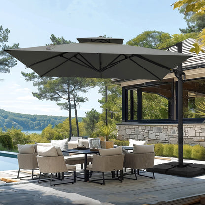 Parasol à bras articulé MAISON ARTS 12 FT, système hydraulique automatique, mât en aluminium, rotation à 360 degrés