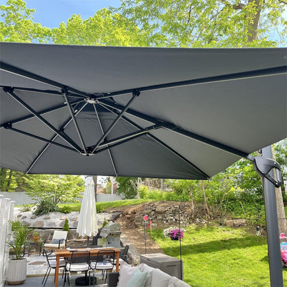 Parasol à bras articulé MAISON ARTS 12 FT, système hydraulique automatique, mât en aluminium, rotation à 360 degrés