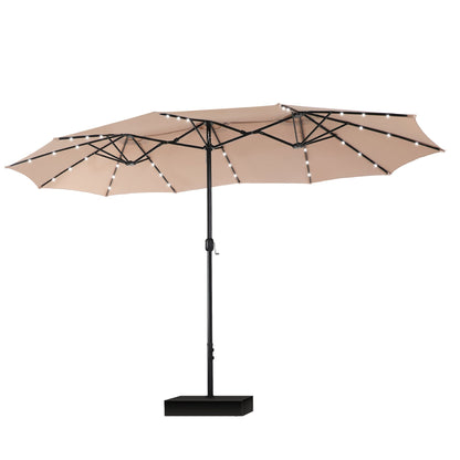 MAISON ARTS Parasol de jardin rectangulaire à manivelle de 4,5 mètres, double face, avec éclairage solaire à LED, pour terrasse, avec socle inclus.