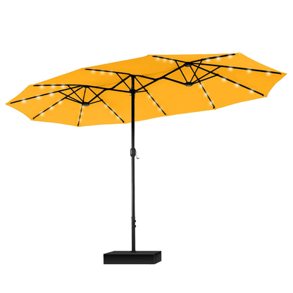 MAISON ARTS Parasol de jardin rectangulaire à manivelle de 4,5 mètres, double face, avec éclairage solaire à LED, pour terrasse, avec socle inclus.