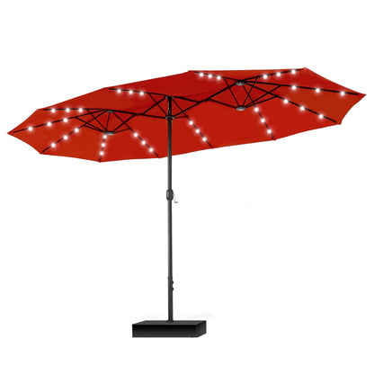 MAISON ARTS Parasol de jardin rectangulaire à manivelle de 4,5 mètres, double face, avec éclairage solaire à LED, pour terrasse, avec socle inclus.