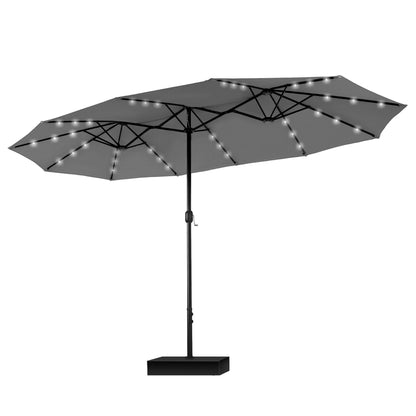 MAISON ARTS Parasol de jardin rectangulaire à manivelle de 4,5 mètres, double face, avec éclairage solaire à LED, pour terrasse, avec socle inclus.