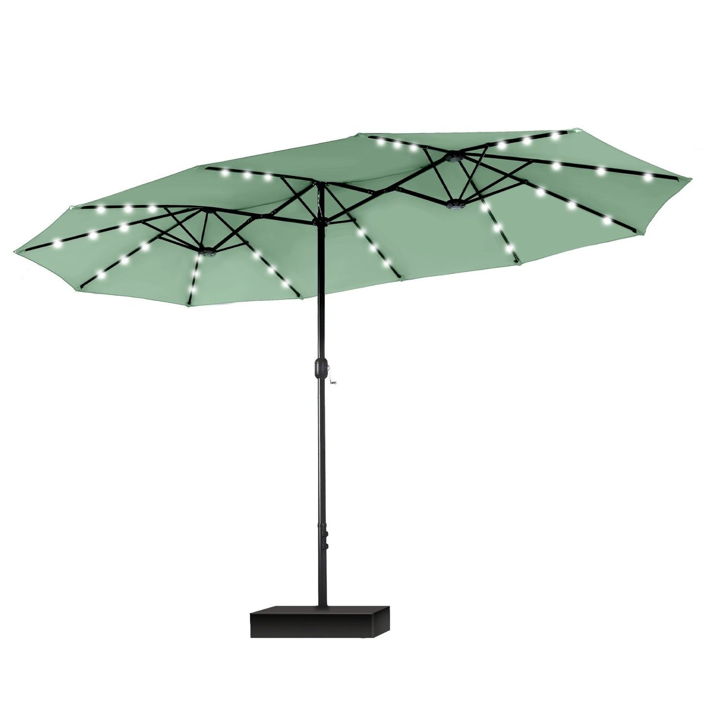 MAISON ARTS Parasol de jardin rectangulaire à manivelle de 4,5 mètres, double face, avec éclairage solaire à LED, pour terrasse, avec socle inclus.
