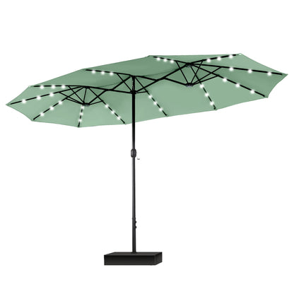MAISON ARTS Parasol de jardin rectangulaire à manivelle de 4,5 mètres, double face, avec éclairage solaire à LED, pour terrasse, avec socle inclus.