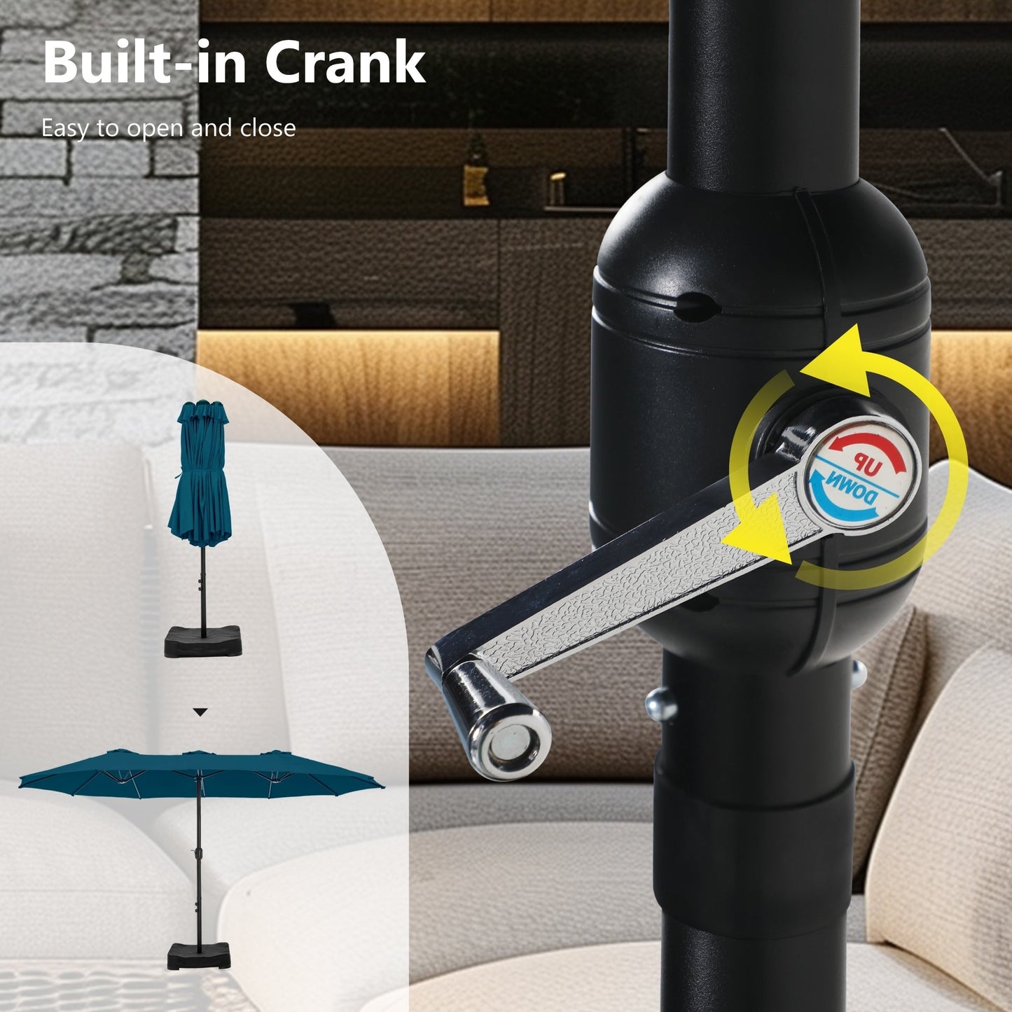 MAISON ARTS Parasol de terrasse extra large double face de 4,5 m avec socle inclus