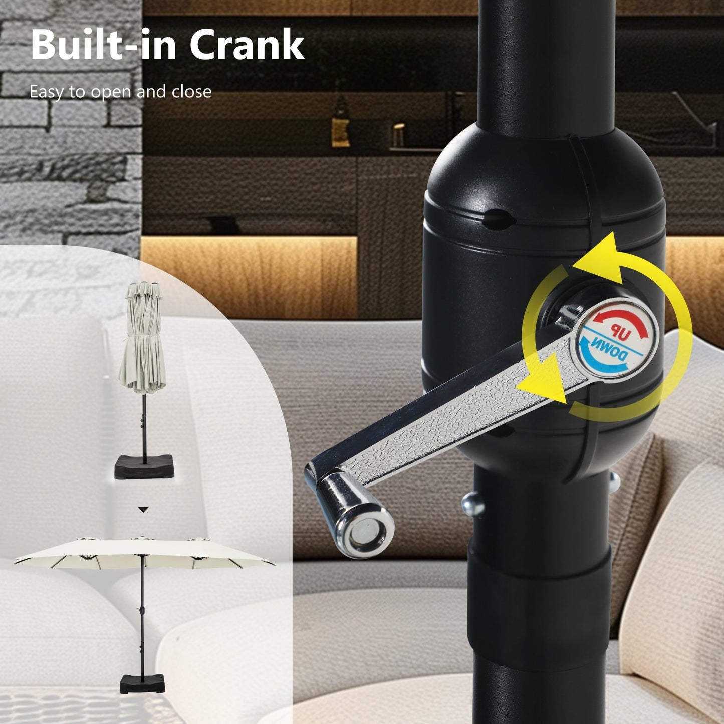 MAISON ARTS Parasol de terrasse extra large double face de 4,5 m avec socle inclus