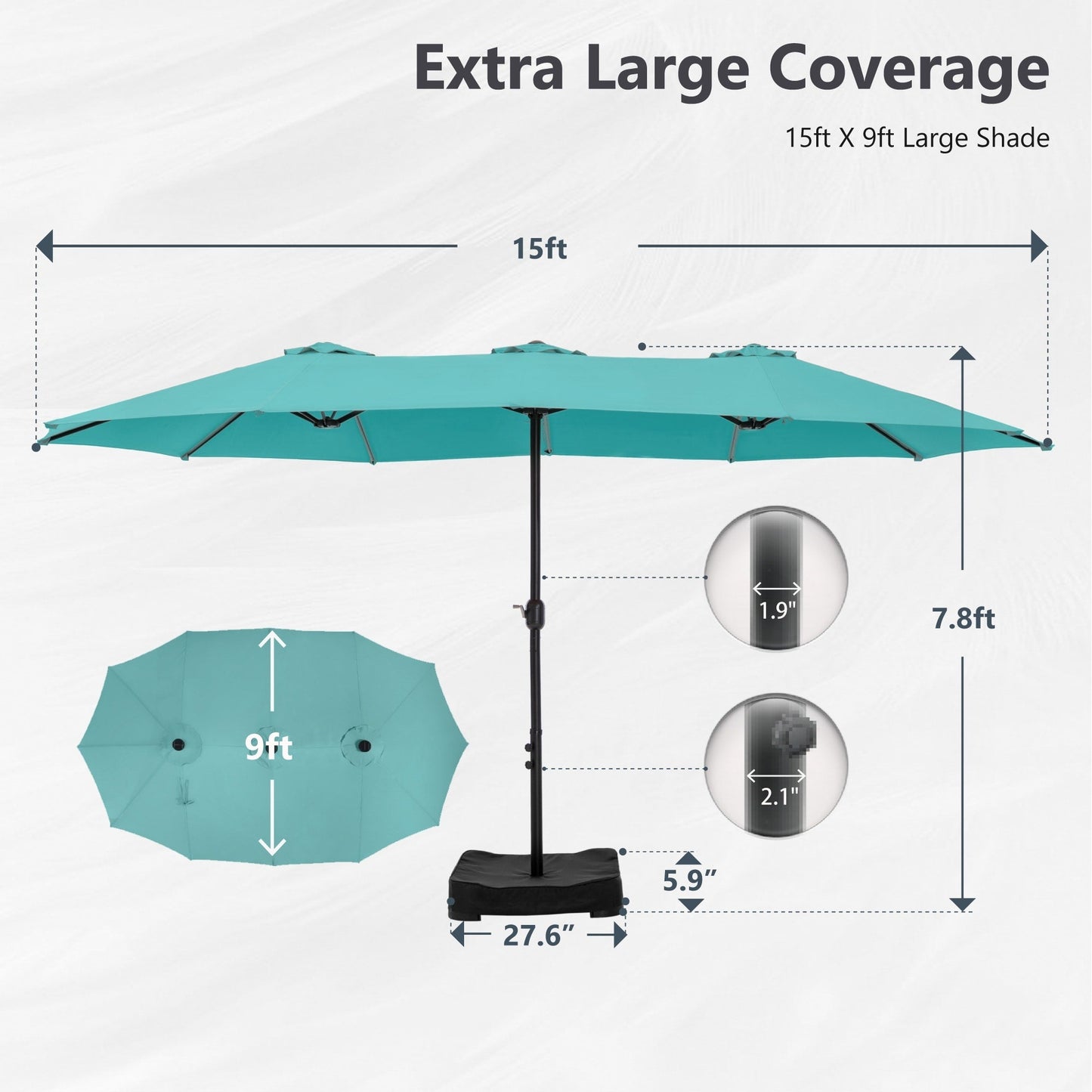MAISON ARTS Parasol de terrasse extra large double face de 4,5 m avec socle inclus