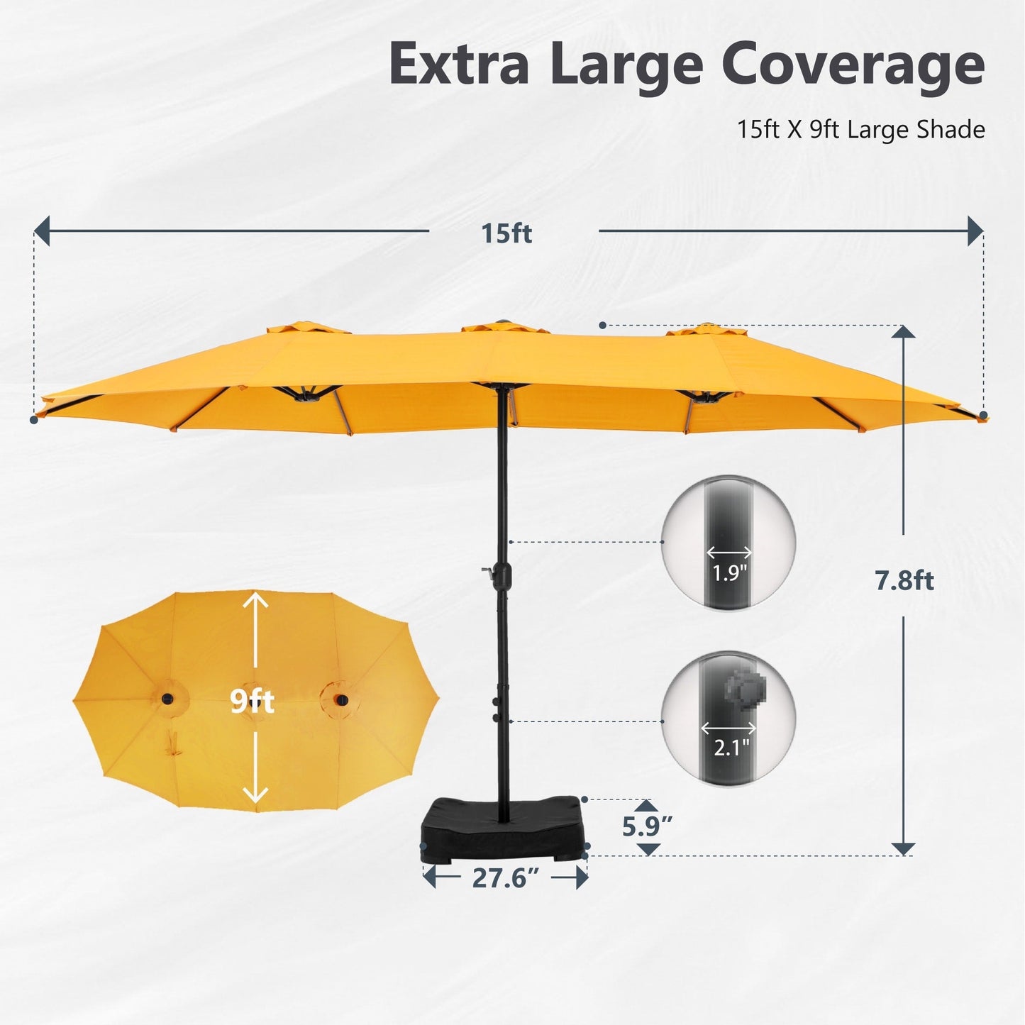 MAISON ARTS Parasol de terrasse extra large double face de 4,5 m avec socle inclus