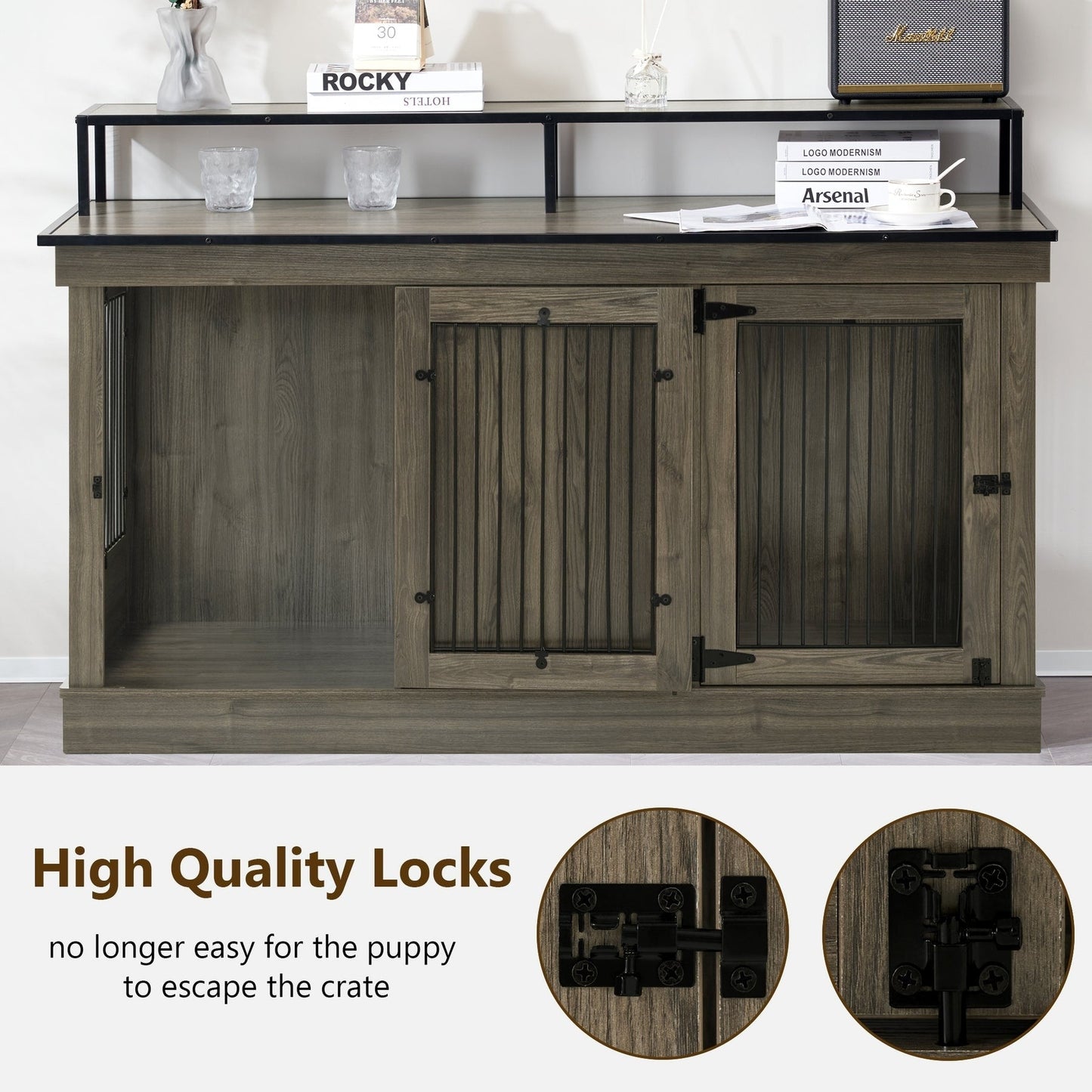 Mcombo Meuble TV en forme de niche pour chien, grand modèle, en bois avec double porte 1861