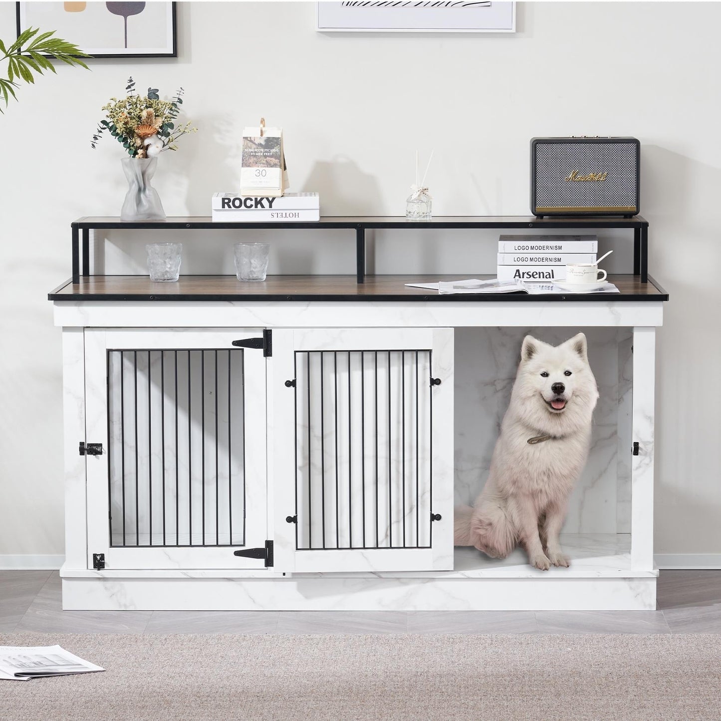 Mcombo Meuble TV en forme de niche pour chien, grand modèle, en bois avec double porte 1861