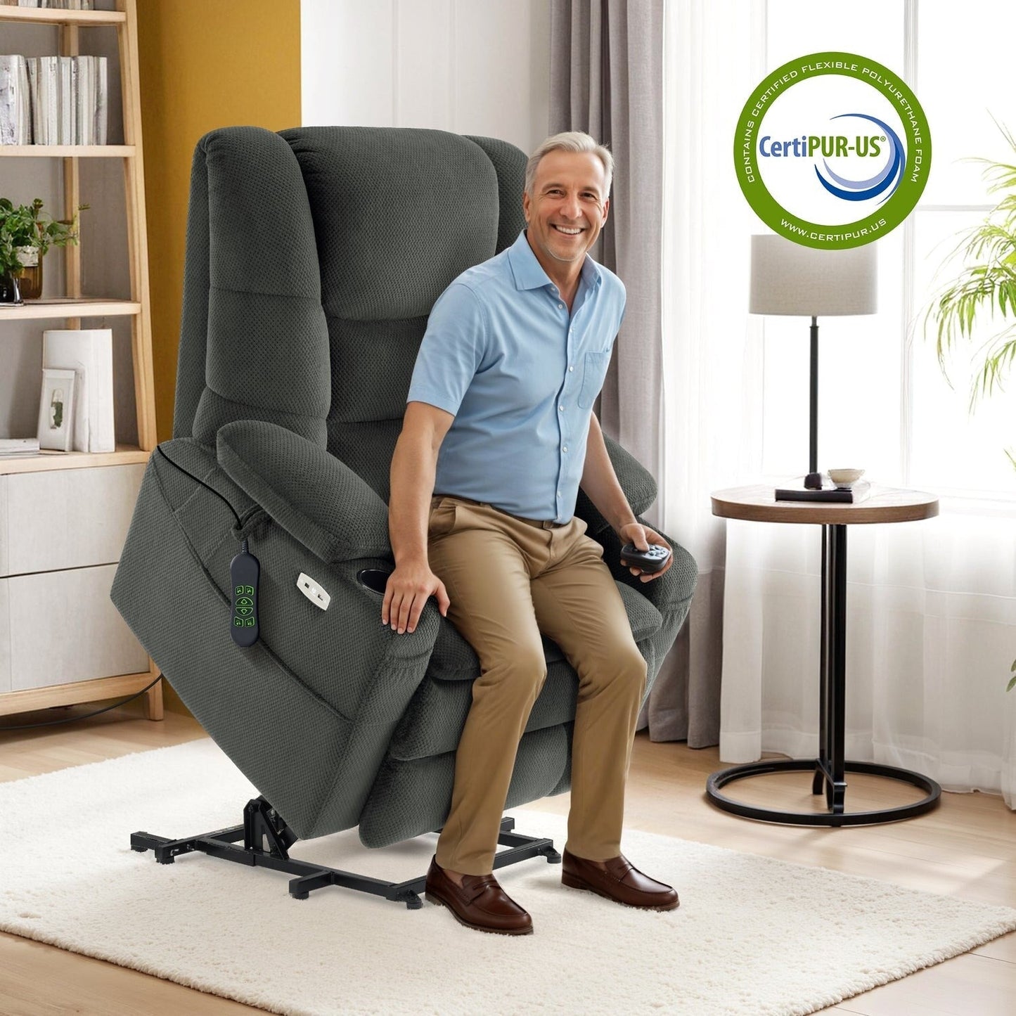 MCombo Fauteuil inclinable électrique à double moteur, large et spacieux, avec massage et double chauffage, pour personnes âgées de grande taille, tissu R7635