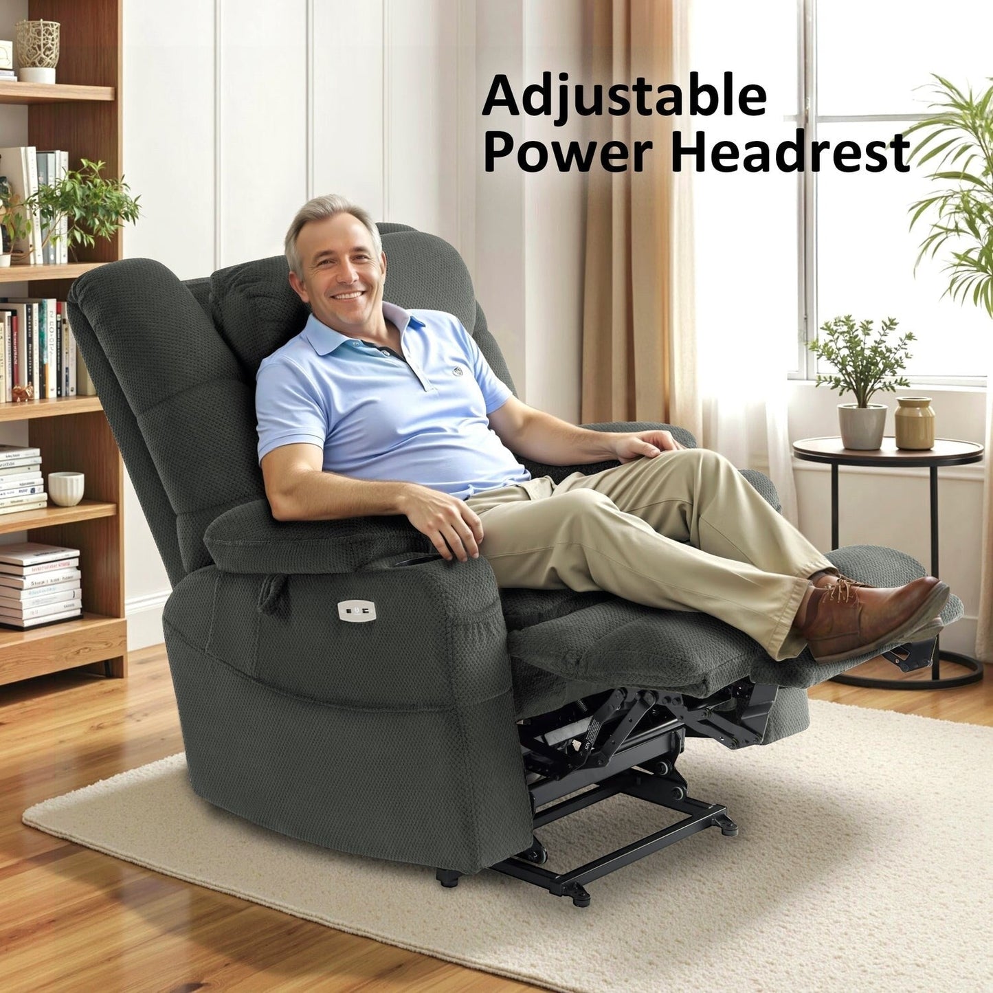 MCombo Fauteuil inclinable électrique à double moteur, large et spacieux, avec massage et double chauffage, pour personnes âgées de grande taille, tissu R7635