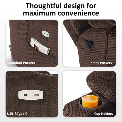 MCombo Fauteuil inclinable électrique à double moteur, large et spacieux, avec massage et double chauffage, pour personnes âgées de grande taille, tissu R7635