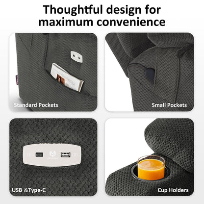 MCombo Fauteuil inclinable électrique à double moteur, large et spacieux, avec massage et double chauffage, pour personnes âgées de grande taille, tissu R7635