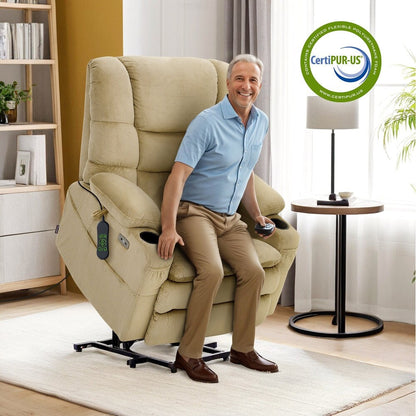 MCombo Fauteuil inclinable électrique à double moteur, large et spacieux, avec massage et double chauffage, pour personnes âgées de grande taille, tissu R7635