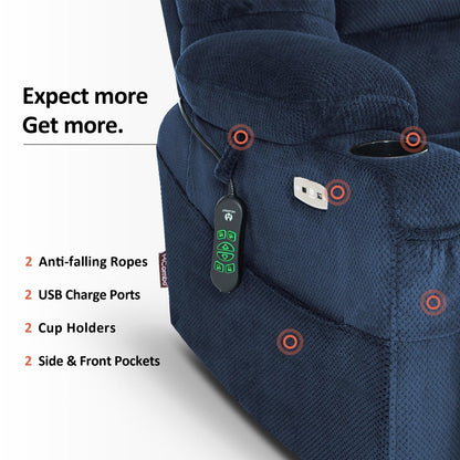 MCombo Fauteuil inclinable électrique à double moteur, large et spacieux, avec massage et double chauffage, pour personnes âgées de grande taille, tissu R7635