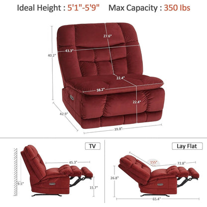 Fauteuil inclinable électrique à double moteur sans accoudoirs MCombo, modèle PR607, avec fonction basculante, idéal pour le salon, en tissu.