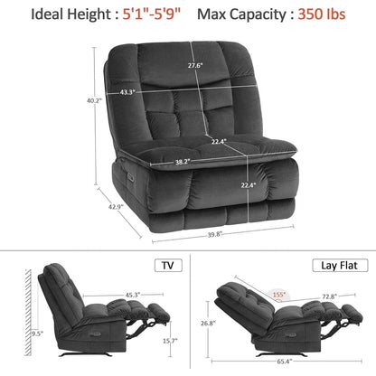 Fauteuil inclinable électrique à double moteur sans accoudoirs MCombo, modèle PR607, avec fonction basculante, idéal pour le salon, en tissu.