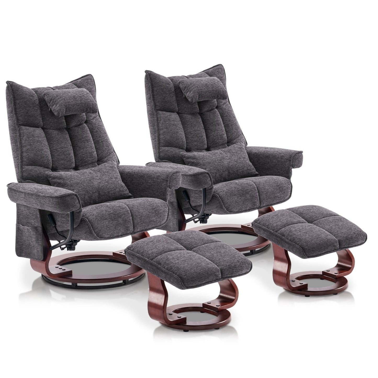 MCombo Ensemble de 2 fauteuils inclinables pivotants avec repose-pieds et coussin cervical, tissu chenille