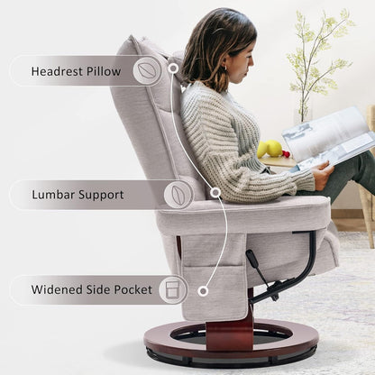 MCombo Ensemble de 2 fauteuils inclinables pivotants avec repose-pieds et coussin cervical, tissu chenille