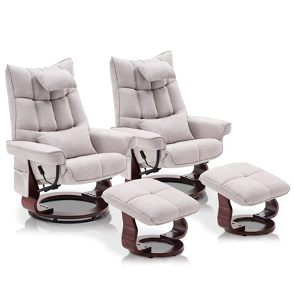 MCombo Ensemble de 2 fauteuils inclinables pivotants avec repose-pieds et coussin cervical, tissu chenille