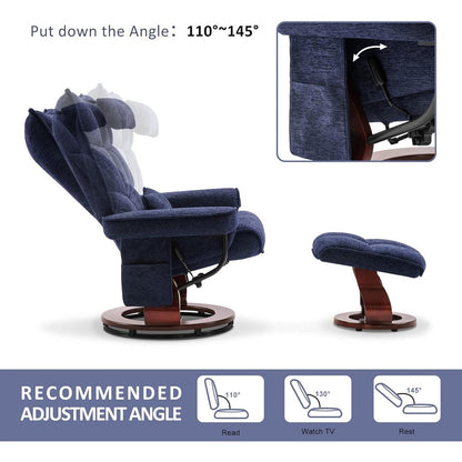 MCombo Ensemble de 2 fauteuils inclinables pivotants avec repose-pieds et coussin cervical, tissu chenille