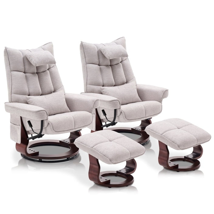 MCombo Ensemble de 2 fauteuils inclinables pivotants avec repose-pieds et coussin cervical, tissu chenille