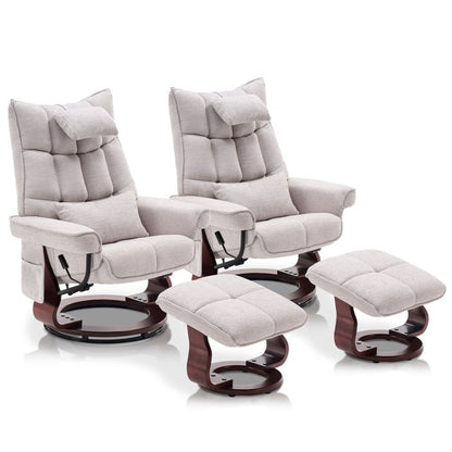 MCombo Ensemble de 2 fauteuils inclinables pivotants avec repose-pieds et coussin cervical, tissu chenille