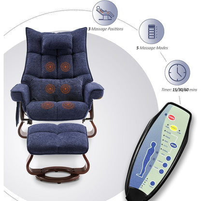 MCombo Ensemble de 2 fauteuils inclinables pivotants avec repose-pieds et coussin cervical, tissu chenille