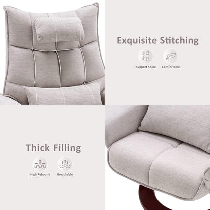 MCombo Ensemble de 2 fauteuils inclinables pivotants avec repose-pieds et coussin cervical, tissu chenille