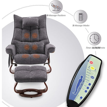 MCombo Ensemble de 2 fauteuils inclinables pivotants avec repose-pieds et coussin cervical, tissu chenille