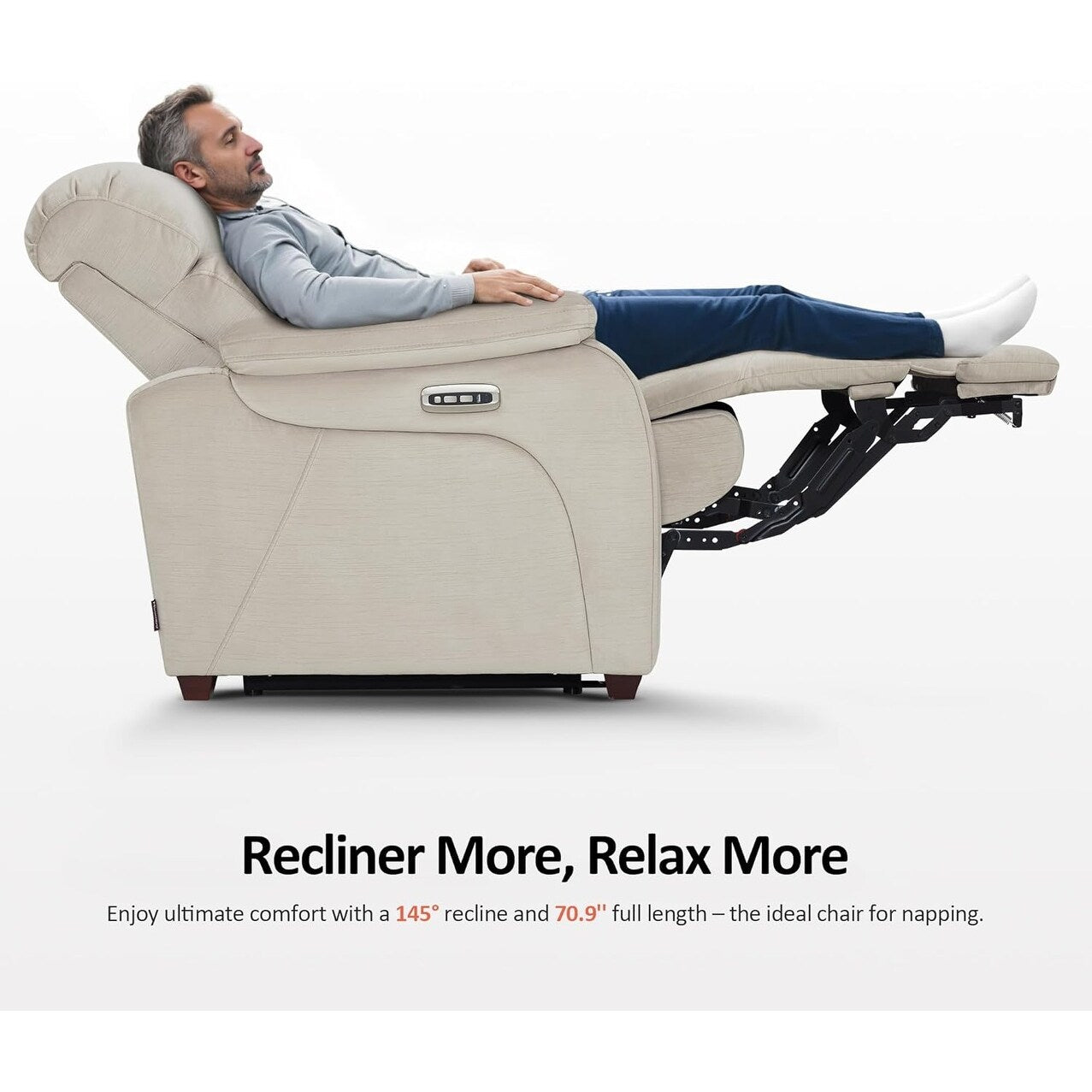 MCombo Zero Fauteuil inclinable électrique à dossier basculant avec appuie-tête réglable, parfait pour les petits espaces et les véhicules de loisirs, tissu ST257